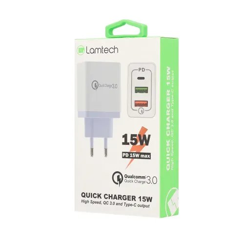 LAMTECH QUICK CHARGER 15W HIGH SPEED QC3.0 AND TYPE-C OUTPUT