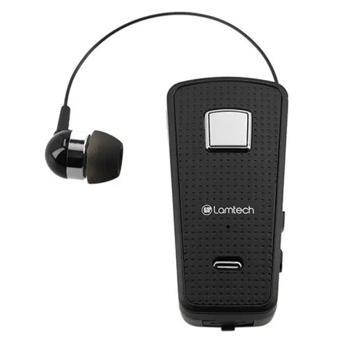 LAMTECH RETRACTABLE BT 5.0 CLIP ON HEADSET BLACK HANGING CORD