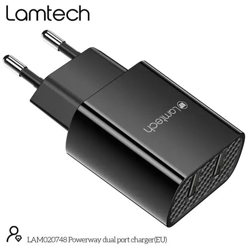 LAMTECH TRAVEL WALL CHARGER 2.1A WITH 2xUSB BLACK