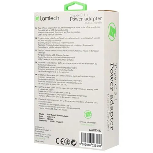 LAMTECH TYPE C 3.1 POWER ADAPTER 30W 15V 2A