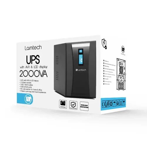 LAMTECH UPS WITH AVR AND LCD DISPLAY 2000VA 2x12V9AH 2xSCHUKO 3xIEC USB RJ45 PORT