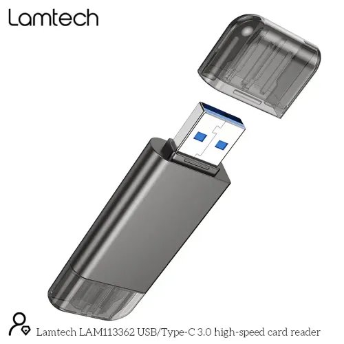 LAMTECH USBTYPE-C 3.0 HIGH SPEED CARD READER METAL GREY