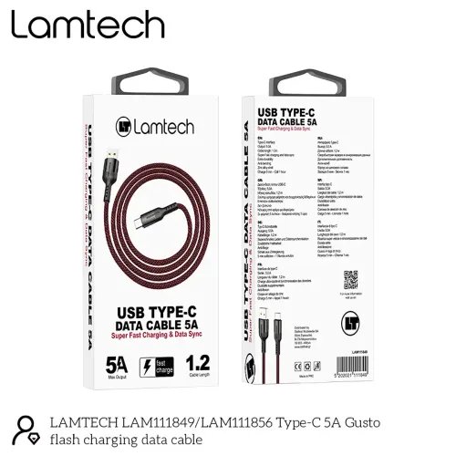 LAMTECH USB TYPE-C DATA CABLE 5A 12M BLACK