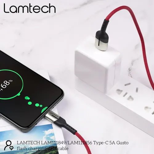 LAMTECH USB TYPE-C DATA CABLE 5A 12M RED