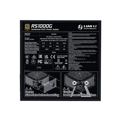 LianLiRS1000GBlack-1000Watt80GoldPSU-12V-2x6ColoredCable-FullyModular