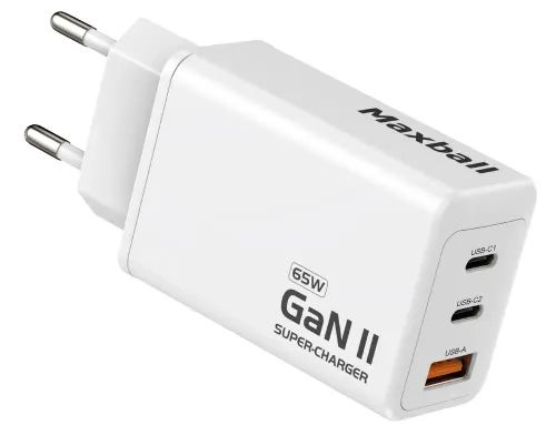 MAXBALL Charger T826 GaN II 2-Port USB-C, 1-Port USB-A 65W White