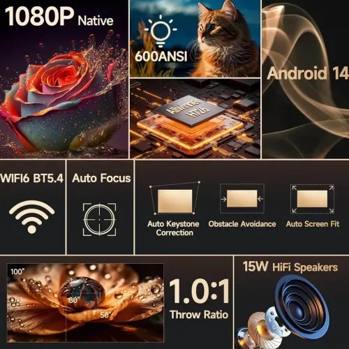 MagcubicHY350MAX600ANSIPortableProjectorAndroid14Native1080P8KInputAutoFocusWiFi
