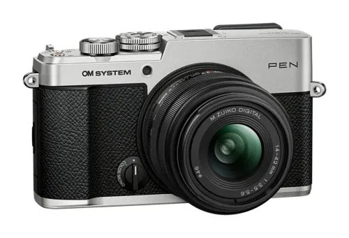 OlympusOM-SystemPENBodysilverM.ZuikoDigital14-42mmF3.5-5.6IIIblackBodycapBLS-7Li-i