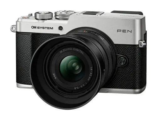 OlympusOM-SystemPENBodysilverM.ZuikoDigital14-42mmF3.5-5.6IIIblackBodycapBLS-7Li-i