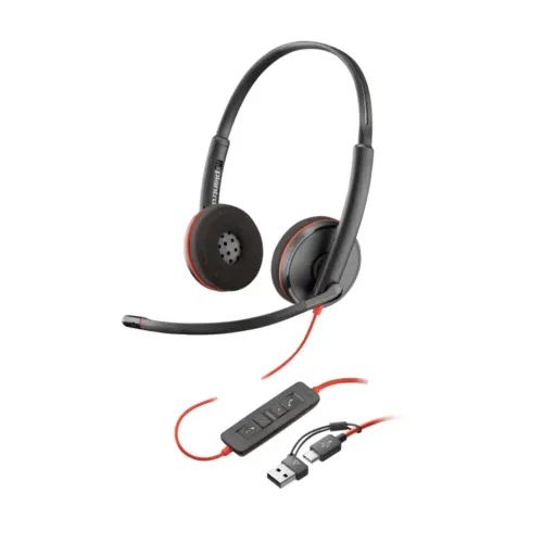 POLYBLACKWIRE3220STEREOUSB-CBLACKHEADSETUSB-CAADAPTERBULK