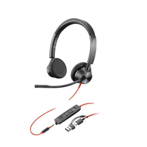 POLYBLACKWIRE3325STEREOMSTEAMSCERTIFIEDUSB-CHEADSET3.5MMPLUGUSB-CAADAPTER8X222AA