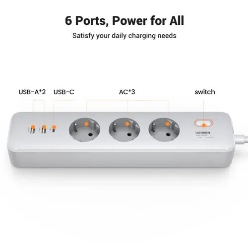 Protection Socket 3xSchuko PDx1USBx2 UGREEN CD286 25357 2m