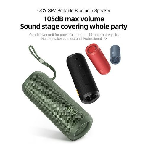 QCYSP7Red-PortableBluetoothSpeakerwStereoSound40WMicforCallsRGBLightShow