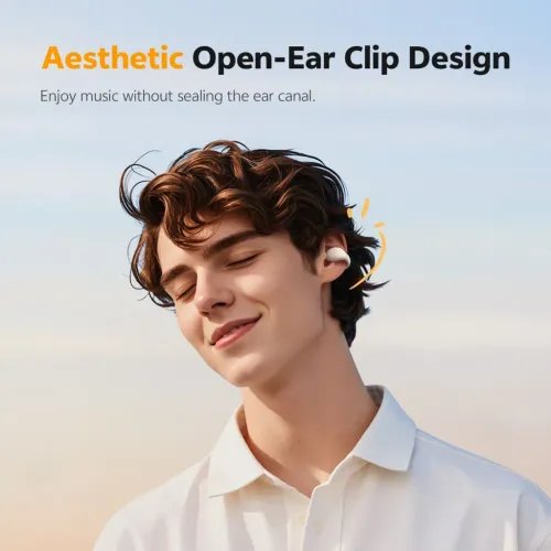 QCYCrosskyC10WhiteOpenEarTPUEarclipIPX5CallNoiseReductionBT5.4Earbuds30h