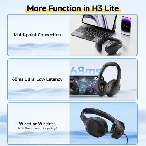 QCY H3 Lite Headset Black - ANC Noise Canceling 40mm drivers 68ms latency - 60h battery