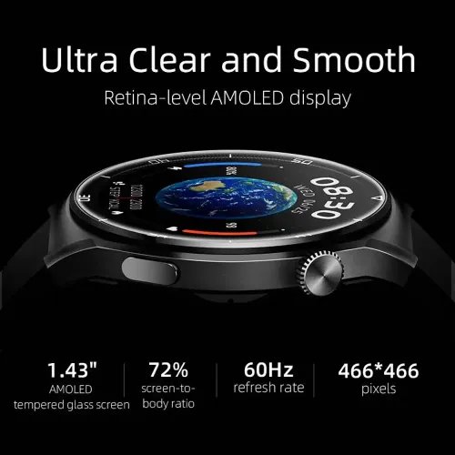 QCY Watch GT S3 Gray - 143 HD AMOLED touch 466x466 60Hz Always On Call BT Smart Watch IPX8 14day