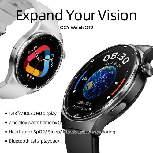 QCY Watch GT S3 Gray - 143 HD AMOLED touch 466x466 60Hz Always On Call BT Smart Watch IPX8 14day