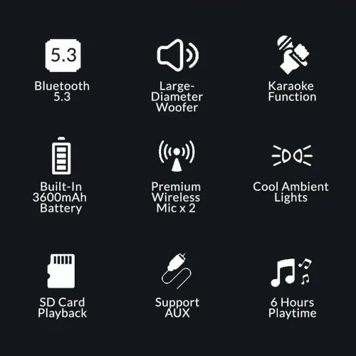 SONICGEARBT5.3PORTABLERGBKARAOKEWIRELESSSPEAKERIOXK800BLACK