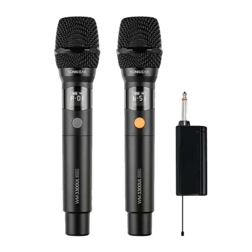 SONICGEARDUALPROFESSIONALUHFWIRELESSLEDMICROPHONEWM3300ULOBSIDIAN