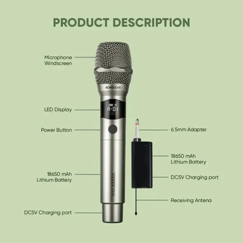 SONICGEARDUALPROFESSIONALUHFWIRELESSLEDMICROPHONEWM3300ULPLATINUM