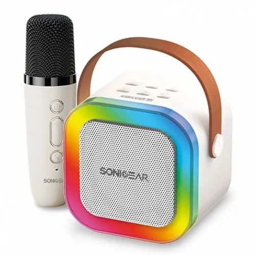 SONICGEARIOXK200BLUETOOTH5.1HOMEKARAOKEPORTABLESPEAKERWITHWIRELESSMICWHITE