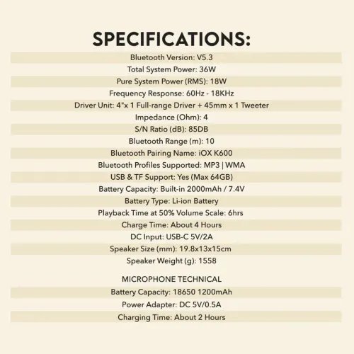 SONICGEARPORTABLEBT5.3KARAOKEWIRELESSSPEAKERIOXK600SOUFFLE