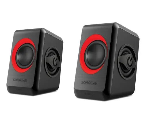 SONIC GEARS USB POWERED QUAD BASS SPEAKERS 20 BLACK FESTIVE RED