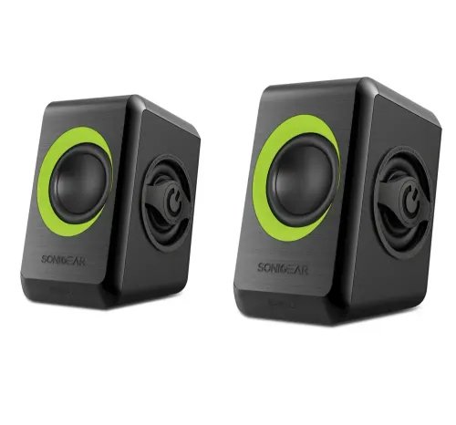 SONIC GEARS USB POWERED QUAD BASS SPEAKERS 20 BLACK LIME GREEN