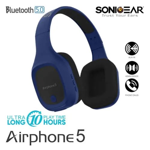SONIC GEAR BLUETOOTH 5.0 HEADSET 2019 AIRPHONE 5 B.DEEP BLUE