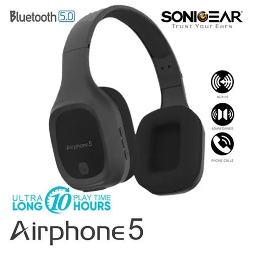 SONIC GEAR BLUETOOTH 5.0 HEADSET 2019 AIRPHONE 5 B.GUN METAL