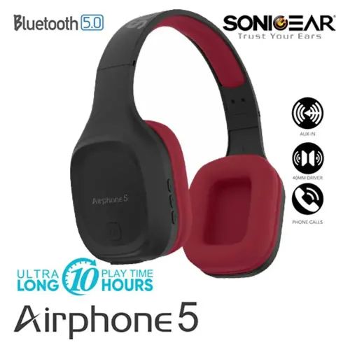 SONIC GEAR BLUETOOTH 5.0 HEADSET 2019 AIRPHONE 5 B.MAROON