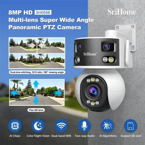 SRIHOME8MPHDMULTI-LENSSUPERWIDEANLGEPANORAMICPTZOUTDOORCAMERA