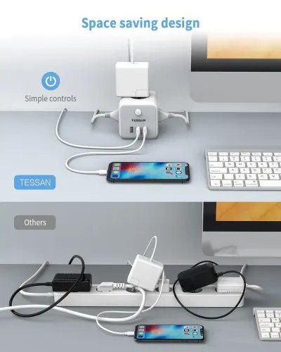 TESSAN 6 IN 1 POWERCUBE STRIP 3xSCHUKO 2xUSB 1xTYPE-C 2M CABLE
