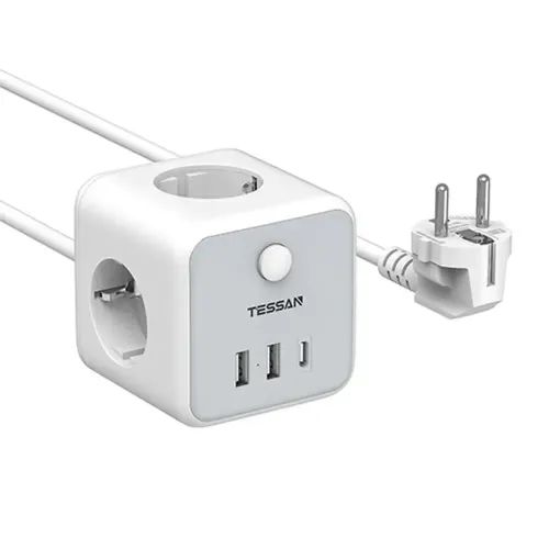 TESSAN 6 IN 1 POWERCUBE STRIP 3xSCHUKO 2xUSB 1xTYPE-C 2M CABLE