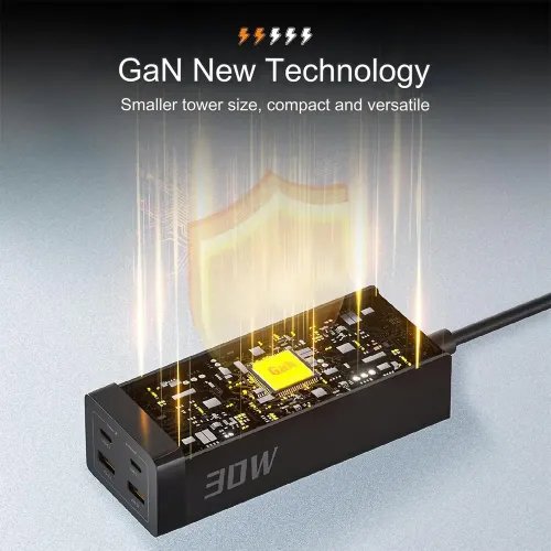 TESSAN6IN1POWERSTRIP2xSCHUKO2xUSB2xTYPE-C30WWITHCABLE2MBLACK