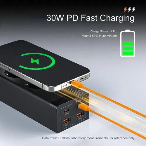 TESSAN6IN1POWERSTRIP2xSCHUKO2xUSB2xTYPE-C30WWITHCABLE2MBLACK