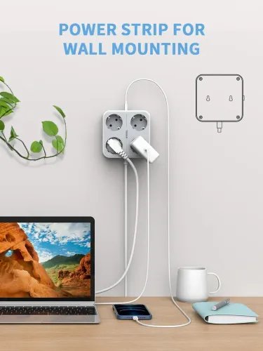 TESSAN 7 IN 1 POWER STRIP 4xSCHUKO 2xUSB 1xTYPE-C 2M CABLE