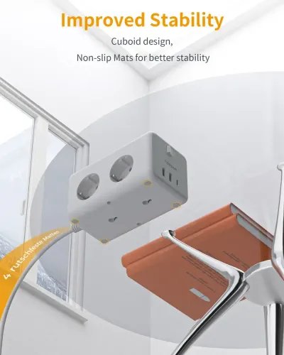 TESSAN 9 IN 1 CUBOID POWER STRIP 6xSCHUKO 2xUSB 1xTYPE-C 2M CABLE