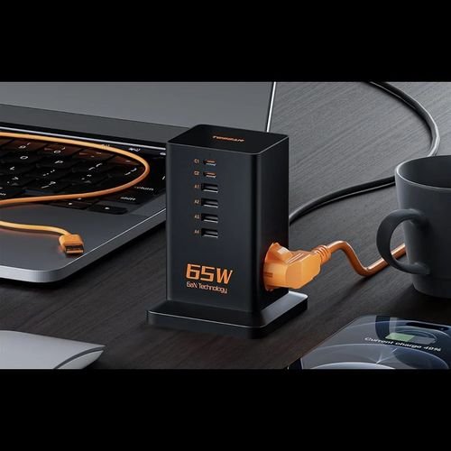 TESSAN9IN1GaNPOWERSTRIP3xSCHUKO4xUSB2xTYPE-C65WWITHCABLE2MBLACK