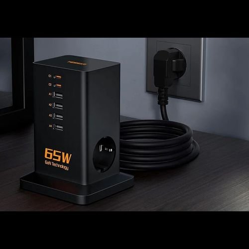 TESSAN9IN1GaNPOWERSTRIP3xSCHUKO4xUSB2xTYPE-C65WWITHCABLE2MBLACK