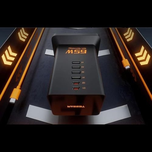 TESSAN9IN1GaNPOWERSTRIP3xSCHUKO4xUSB2xTYPE-C65WWITHCABLE2MBLACK