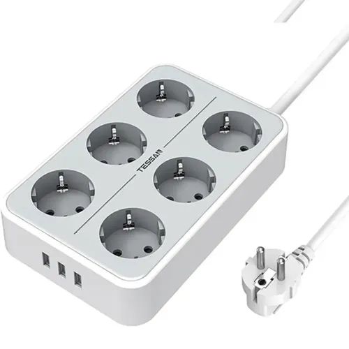 TESSAN 9 IN 1 POWER STRIP 6xSCHUKO 3xUSB 2M CABLE