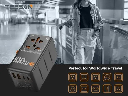 TESSAN GaN UNIVERSAL TRAVEL ADAPTER 2xUSB 2xTYPE-C MAX 100W
