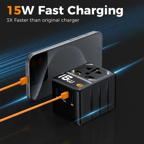 TESSAN UNIVERSAL TRAVEL ADAPTER 2xUSB 1xTYPE-C MAX 15W