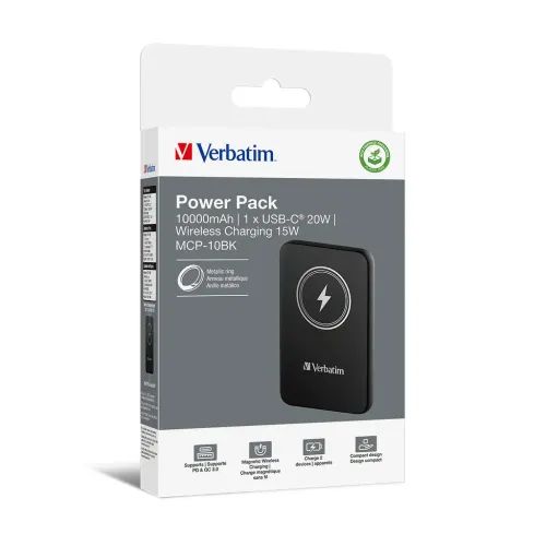VerbatimChargenGoMagneticWirelessPowerBank10000Black