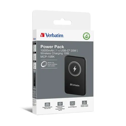 VerbatimChargenGoMagneticWirelessPowerBank10000Black