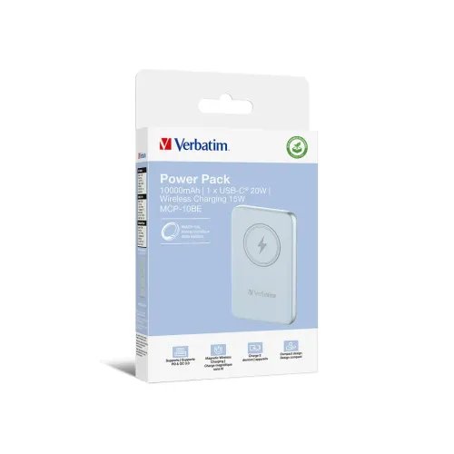 VerbatimChargenGoMagneticWirelessPowerBank10000Blue