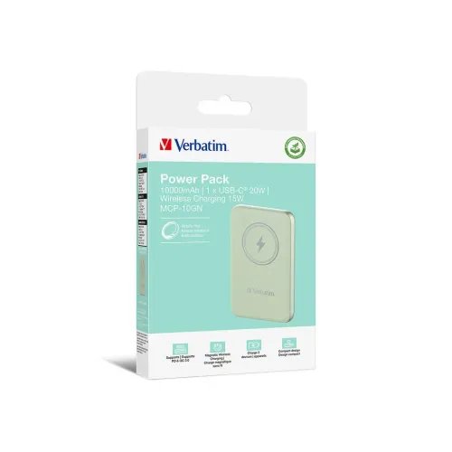 VerbatimChargenGoMagneticWirelessPowerBank10000Green