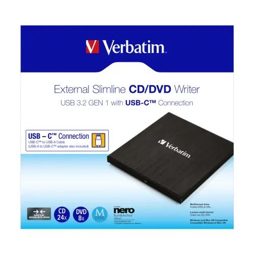 VerbatimExternalSlimLineCD-DVDWriter-ReaderUSB3.2-43886