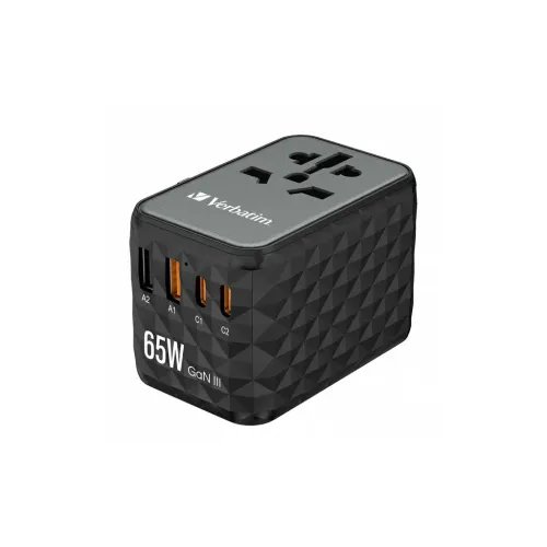 VerbatimUTA-05GaNIIIUniversalTravelAdapterwith2xUSB-CPD65WQC42xUSB-A